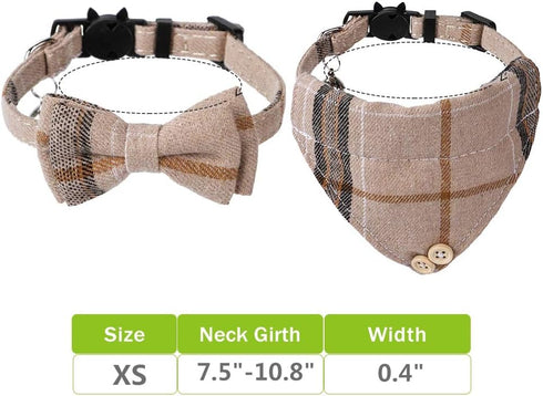 Faleela 2 Pack Breakaway Cat Collar with Bells, Adjustable Cat Collars with Bandana, Accessories for Small Dogs