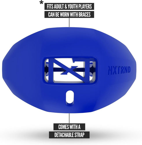 Nxtrnd One Football Mouth Guard, Strap Included, Fits Adult & Youth, Royal Blue