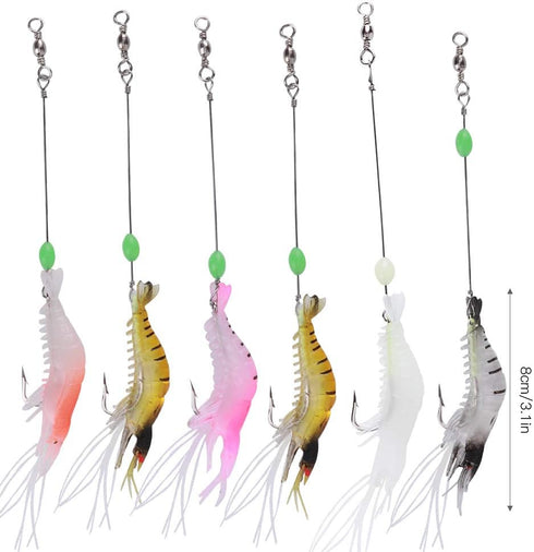 6Pcs Alomejor Soft Silicone Artificial Shrimp Lure Bait, Lifelike Fishing Tackle with Hook for Trout Perch Salmon, High