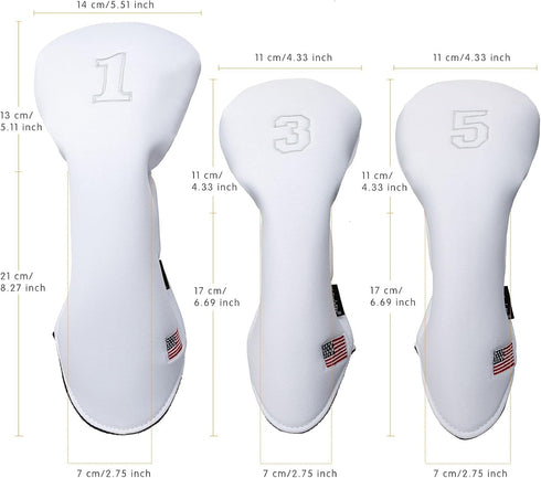 Golf Head Covers Driver Fairway #3#5 Hybrid USA Flag Memory Foam, for Men Women (Black or White)