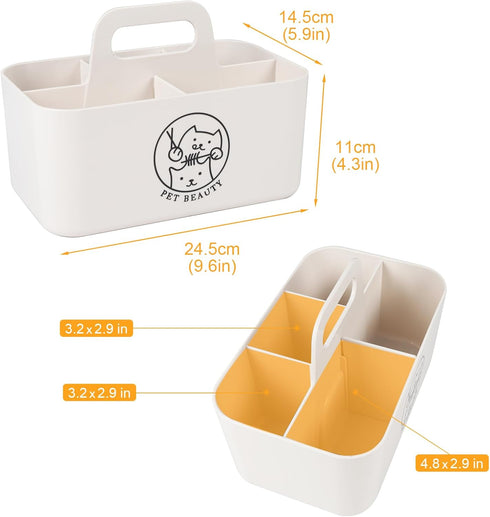 5 Minimalist White Dog Cat Grooming Supplies Organizer, Portable Caddy with Compartments