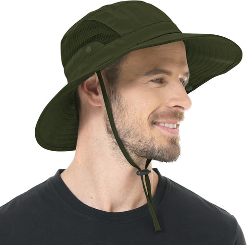 Sun Hat for Men Women, UPF 50+ Fishing Waterproof Wide Brim Boonie Bucket Hat for Hiking Garden