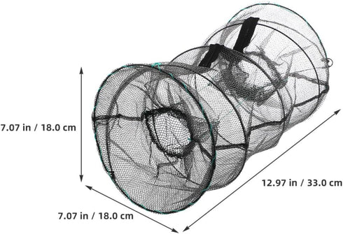 18x33cm UPKOCH Foldable Fish Trap Cage Crab Shrimp Fishing Net Trap with Spring Frame, Black Mesh Two-Hole Design