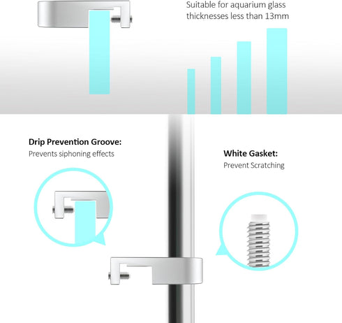 FZONE Mini Aquarium Fixing Clamp, Aluminum Alloy Holder for Rimless Aquariums, Fasten Water Pipes