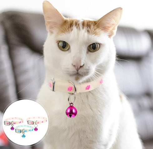 PATKAW 3Pcs Glowing Cat Dog Collar with Bell, Light Up Puppy Collar, Adjustable Fluorescent Pet Safety Collar