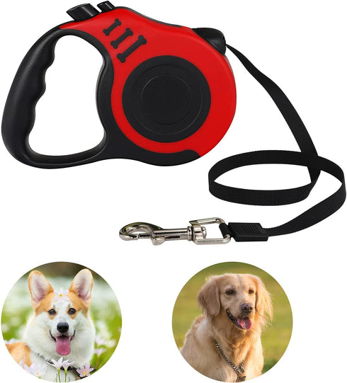 Retractable Dog Leash, Heavy Duty Leash for Small Dog or Cat up to 26 lbs, 360° Tangle-Free Strong Nylon Tape (16FT Red)
