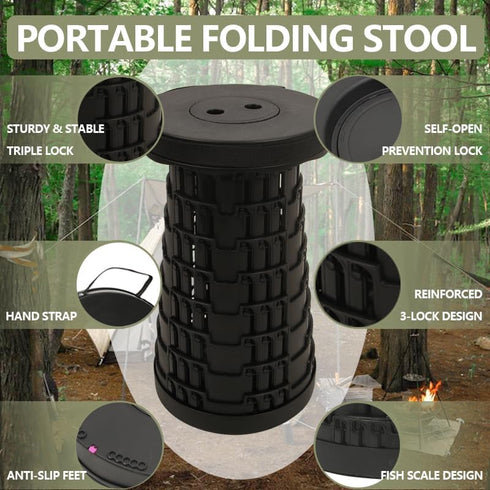 JAEMEYEM Upgraded Collapsible Stool Chair, Folding Stool, Lightweight, Sturdy, Adjustable, Portable, Foldable Seat