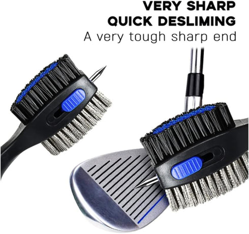 Golf Club Brushes Cleaning Tool - Retractable Cleaning Nails, Nylon and Wire Bristles, Oversize Double Brush Head
