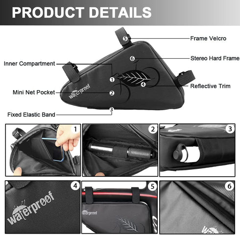 NDakter Bike Bag, Water-Resistant Frame Storage Pouch, Cycling Accessories for Phone, Wallet, Keys, Tools