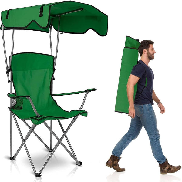TeqHome Camping Chair with Canopy, Outdoor Folding Lounge Chair with Adjustable UPF