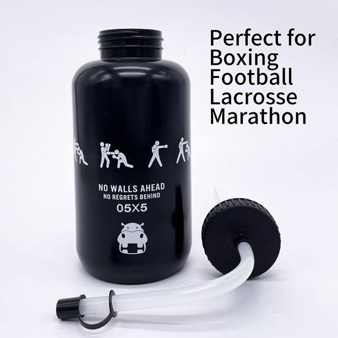 SHOKE Long Straw Water Bottle, 1 Liter, BPA Free Squeeze Leak Proof Sports Bottle, Black