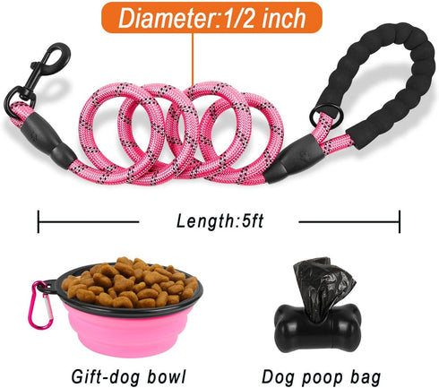 BARKBAY Heavy Duty Dog Leash for Large Dogs, 5FT with Comfortable Padded Handle, Pink