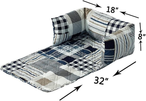 Brilliant Sunshine Blue Patchwork Pet Sofa Bed, Quilted Washable Couch Protector with Removable Bolster Cushions,