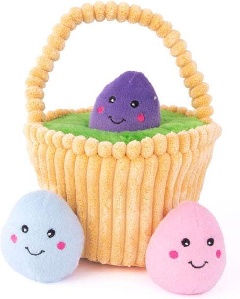 ZippyPaws Burrow Puzzle Plush Dog Toy, Interactive Squeaky Toy for Small to Medium Dogs, Easter Egg Basket