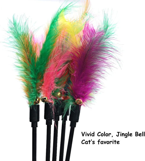 IUHKBH Cat Wands - 6 PCS Colorful Feather Stick Flexible Kitten Wand Interactive Cat Toys for Your Kitty