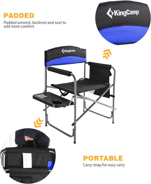 Backpacking KingCamp Portable Camping Chair, Folding Directors Chair Compact Outdoor Chair with Side Table Cup Holder