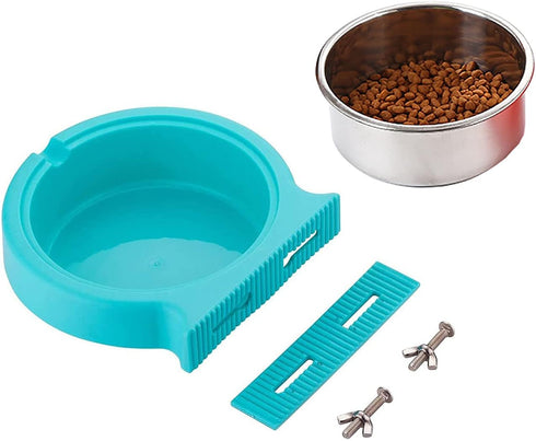 Crate Dog Cat Bowls, Removable Stainless Steel Hanging Pet Cage Bowls for Food and Water Feeder (Small, Blue)