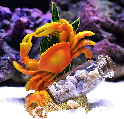 WAYUTO Crab Figurine and Drift Bottle with Conch Aquarium Decoration Resin Crab Statue for Home Decor Fish Tank