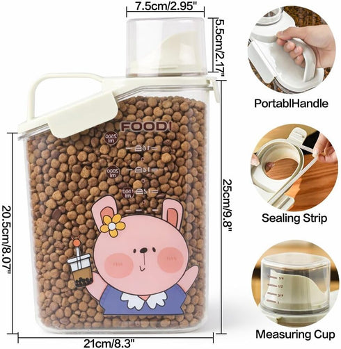 Generic (6 lbs Cute Bunny Pet Food Storage Container Capacity), Airtight Plastic Bin with Pour Spout & Handle, Clear