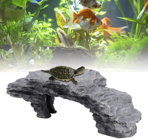 Tnfeeon Tortoise Basking, Hiding Cave Aquarium Reptile Hide Habitat Climbing Dock Decoration Ornament