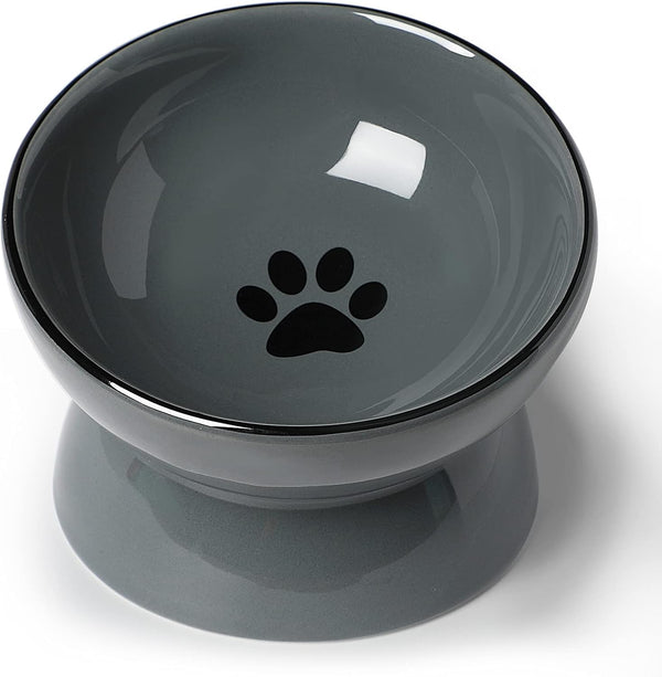 ONTUBE Ceramic Raised Cat Dishes or Small Dog Bowl, Pet Food or Water Bowls, 5.3-Inch 10oz (Gray)