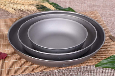 iBasingo Titanium Pan Dish Plate with Carry Mesh Bag, Ultralight for Outdoor Camping Cookware Mess Kit