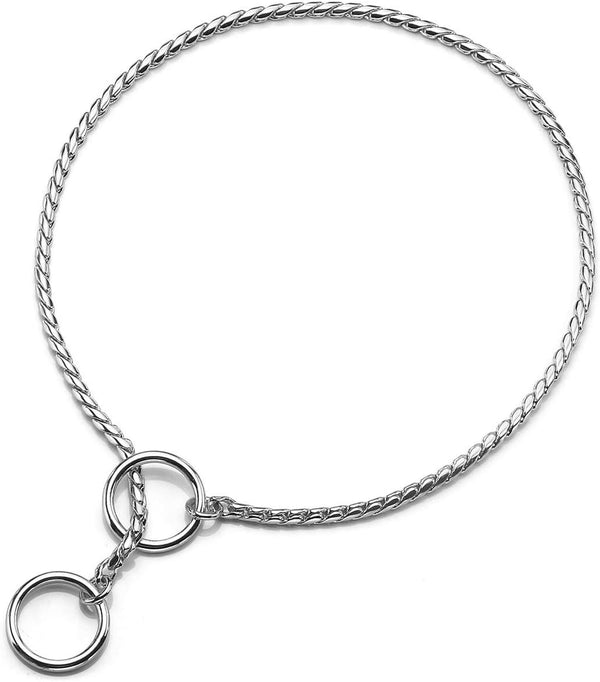 Mogoko Stainless Steel Dog Choke Chain Collar, Puppy Metal Snake Chain Slip Collar for Training and Walking (Silver;