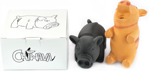 2 Pack 6.5" CHIWAVA Medium Pig Dog Toy for Dogs Latex Rubber Cube Squeeze Grunting Sound Interactive Play