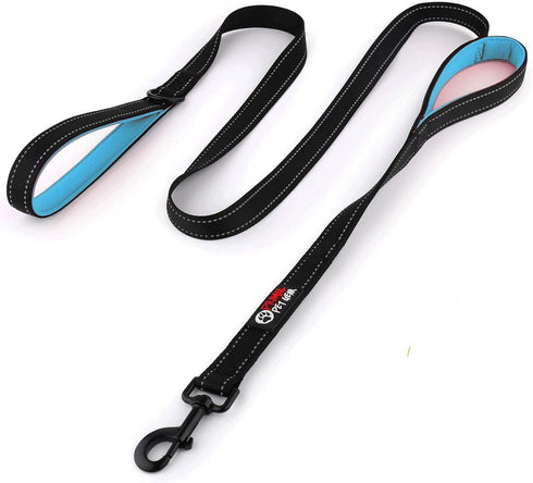 6ft Dog Leash, Heavy Duty Reflective Traffic Padded Two Handle Lead for Large or Medium Dogs, Black