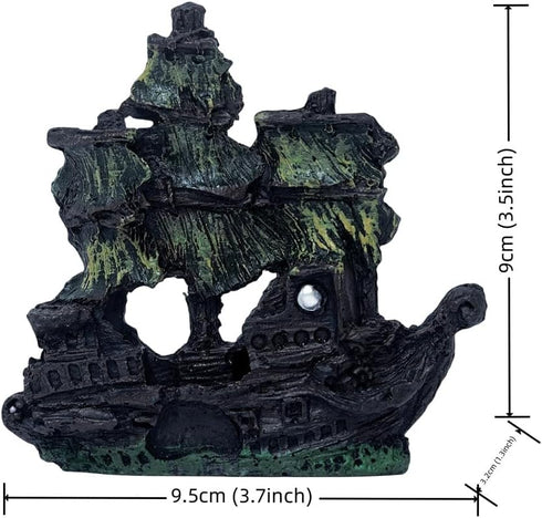 Aquarium Decorations - Small Sailboat Pirate Ship Glass Fish Tank Ornament, Freshwater Saltwater Decor