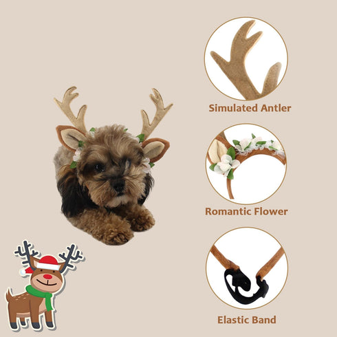 FLAdorepet Pet Cat Dog Elk Antler Deer Horn Headband for Halloween Christmas Dog Costume Outfits