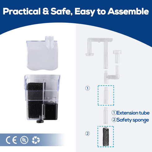 5 Gallon Aquarium Filter with Surface Skimmer, Small Quiet Hang on Back Filter for Fish Tank