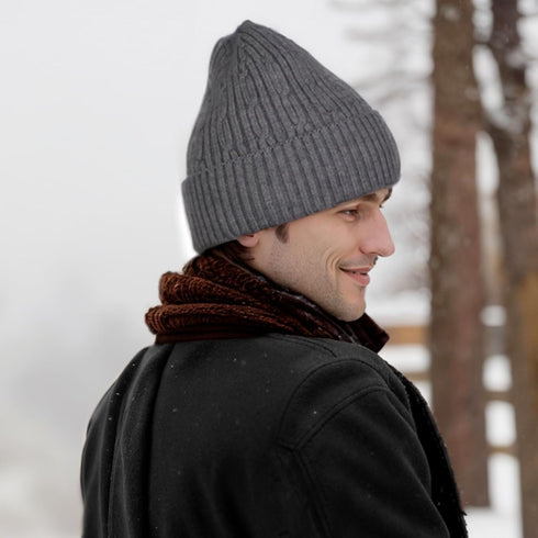 Thick Lined Cuff Beanie, Men & Women Winter Knit Skullcap, Roll-up Edge Thermal Cap