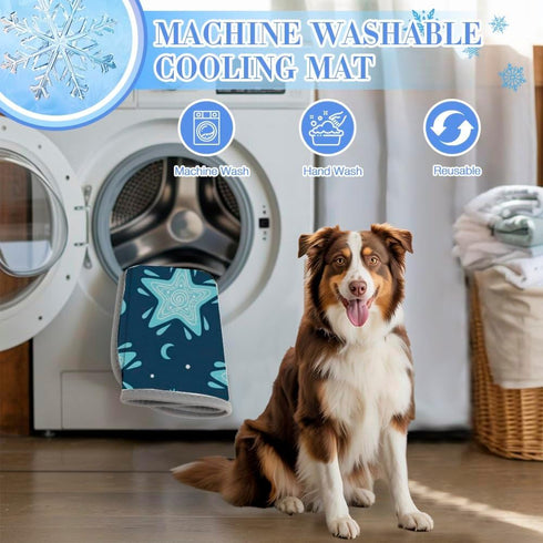 imiBBWQu Summer 27" 22" Cooling Dog Bed Star Blue Sky Pet Ice Pad Mat Washable Beach Cooling Pad Dog Water Bed for Car