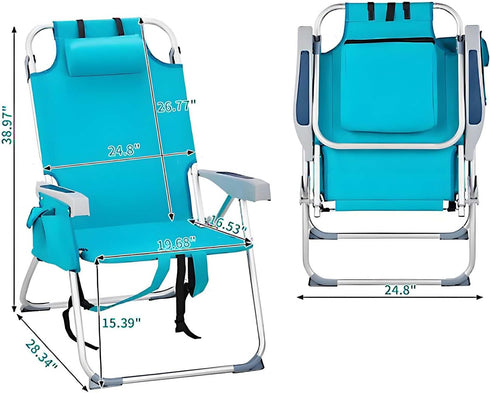 Generic Backpack 5 1-Pack) Foldable Beach Chair, Portable Camping Chairs with Headrest, Cup Holder & Armrests, Beach