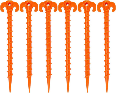 Spiral Plastic Tent Stakes 15 Pack, 10 Inch Heavy Duty Beach Tent Pegs for Camping, Backpacking, Gardening