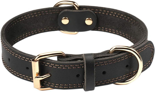 Genuine Leather Dog Collar, Heavy Duty Wide Collar for Small Medium Large Extra Large Dogs, S: 0.8" Wide for