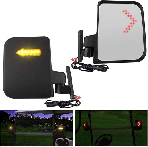Universal Golf Cart Side Mirrors - Golf Cart Mirror with Turn Signal Light, Rear View Mirrors for Club Car, Ezgo, Yamaha