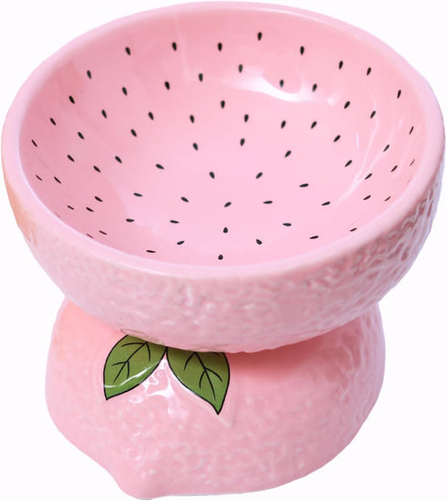 Cat Food Bowl Whisker Friendly, Ceramic Raised Bowl for Indoor Cats, Extra Wide Tilted Dish in Pink