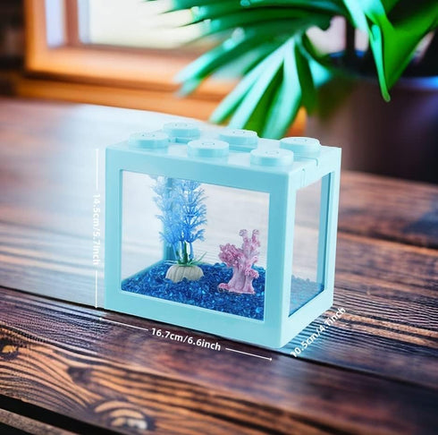 Stackable Mini Fish Tank Aquarium Kit, Small Betta Fish Tank, 3/5 Gallon Rectangular Bowl with Gravel Decoration