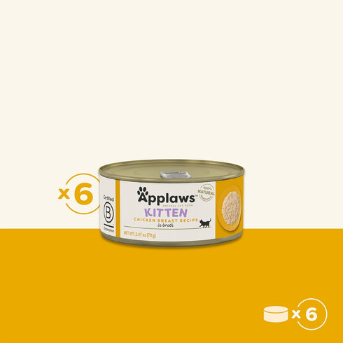 Applaws Natural Wet Cat Food, 6 Count, Limited Ingredient Canned Kitten Food, Chicken Breast Broth, 2.47oz