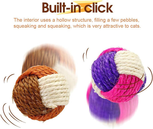 3Pcs Cat Toy Sisal Ball, Eco-Friendly Interactive Chew Toy for Pets (Random Color)