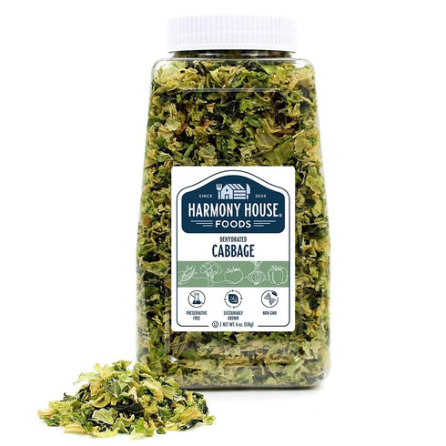 Backpacking, 6 Harmony House Foods Dehydrated Cabbage Flakes - Air Dried Vegetables for Soup and Cooked Dishes, Great