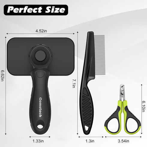 Comotech 3PCS Clipper/Trimmer Cat Grooming Supplies, Cat Brush & Nail & Flea Comb for Shedding Indoor Cats Essentials