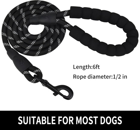 5/6 FT Strong Pet Dog Leash with Soft Padded Handle,Highly Reflective Rope for Night Walking,360-Degree Rotating Metal Buckle Without Tangles,Suitable for Small,Medium and Large Dogs.(6ft)