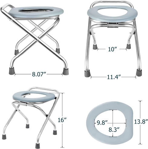 400LBS 16-Inch BLIKA Portable Toilet for Camping, Stainless Steel Foldable Camp Travel Toilet for Adults, for Truckers