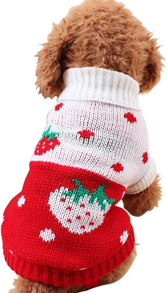 CHBORCHICEN Pet Dog Sweaters Classic Knitwear Turtleneck Winter Warm Puppy Clothing Cute Strawberry and Heart Sweater