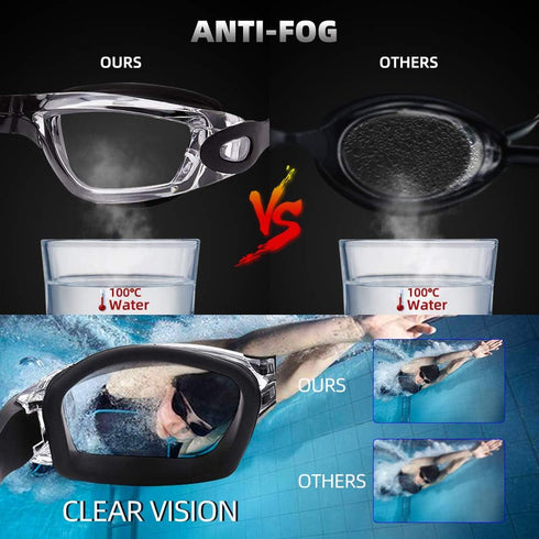 Swimming Goggles and Cap Set, Silicone Swim Hat Pack for Adults with Anti-Fog Glasses