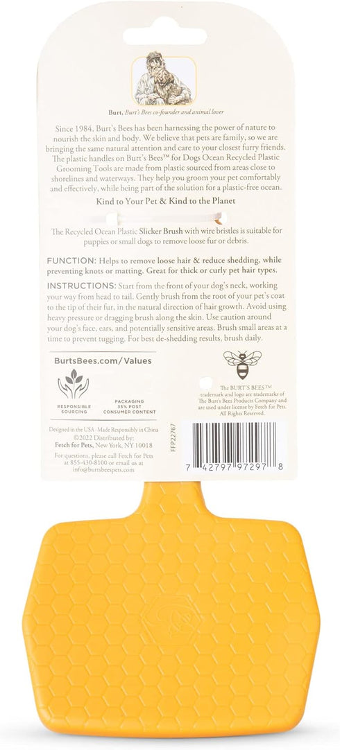 Burt’s Bees for Pets Small Slicker Brush for Dogs with Thick Curly Hair, Recycled Handle