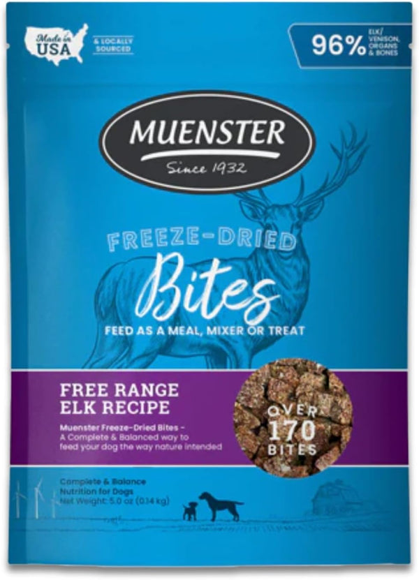 Muenster Freeze Dried Dog Food Topper Bites, Farmhaus Elk Freeze Dried Raw Dog Food, 5oz